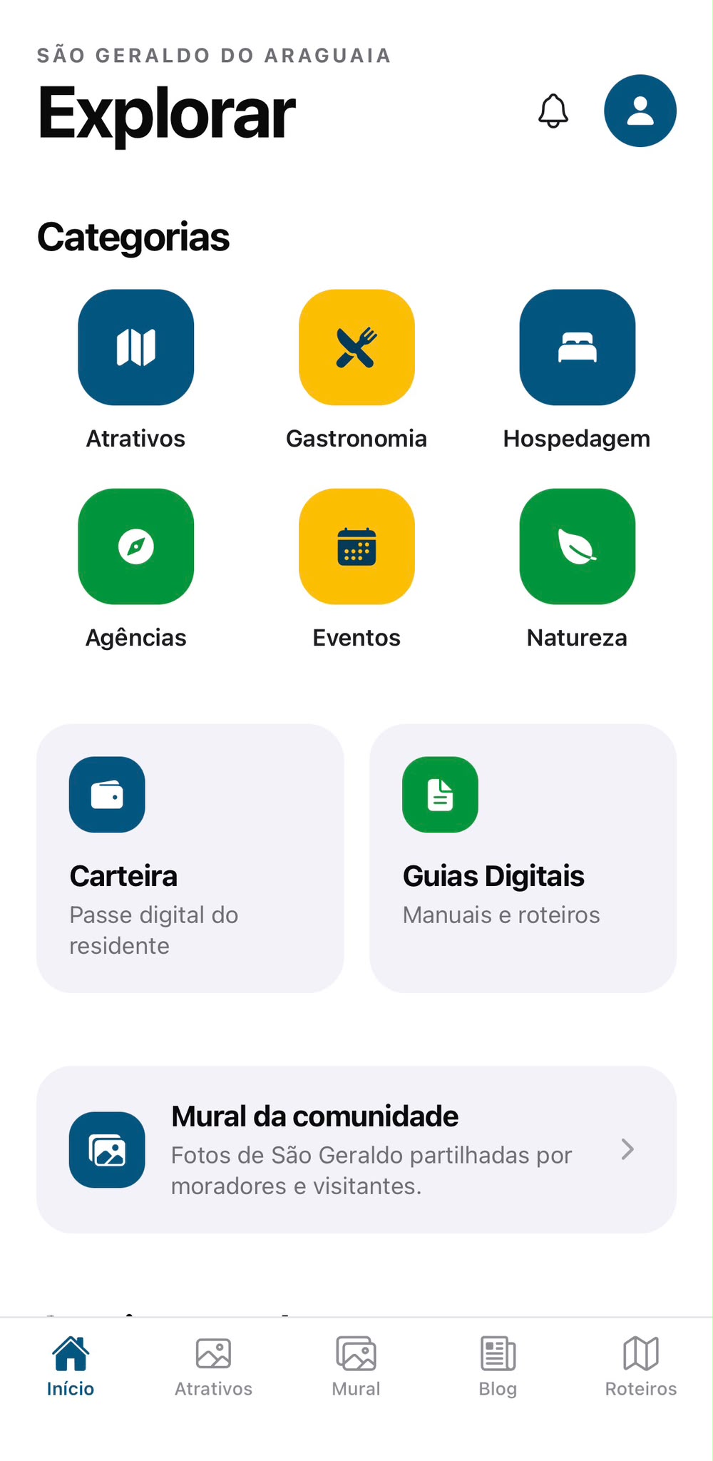 Tela inicial do app SagaTurismo